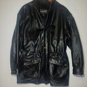 Wilson's Leather Expert Black Genuine Long Genuine Leather Bomber Jacket Sz L